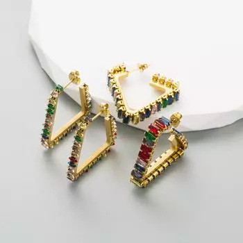 Женские креативные геометрические серьги из титановой стали, не выцветают, высококачественные серьги-кольца премиум-класса с кристаллами OneSize