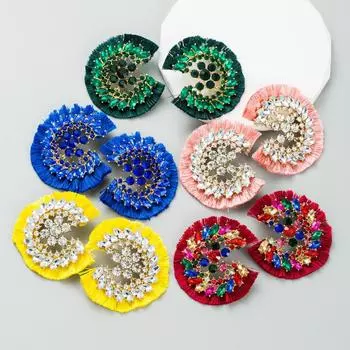 Женские креативные геометрические серьги-капли C-образной формы, красочные серьги с кисточками из хрустального сплава, цвет пота OneSize зелёный