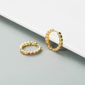 Женские креативные геометрические серьги-кольца, маленькие круглые красочные серьги-гвоздики с кристаллами циркона OneSize белый