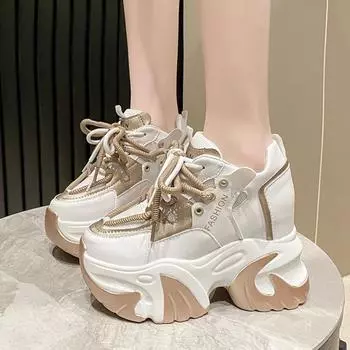 Женские кроссовки 10 см, кожаные повседневные белые женские кроссовки с внутренним увеличением, кроссовки на платформе, женские кроссовки Zapatillas Mujer 34 золотой