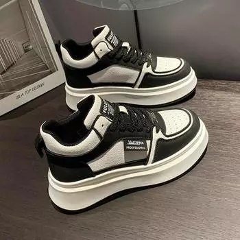 Женские кроссовки 2023, весенняя обувь на плоской подошве со шнуровкой, модная дышащая однотонная обувь на толстой подошве, уличная прогулочная женская обувь 35 чёрный