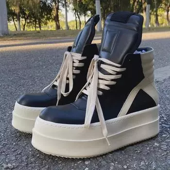 Женские кроссовки 2024 Fall на толстой подошве с высоким берцем и цветными блоками — круглый носок, шнуровка, универсальный повседневный дизайн 35 чёрный