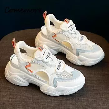 Женские кроссовки 2024 года, летние новые женские туфли на платформе, массивные, удобные, сетчатые, дышащие, повседневные, спортивные сандалии, женская обувь 35