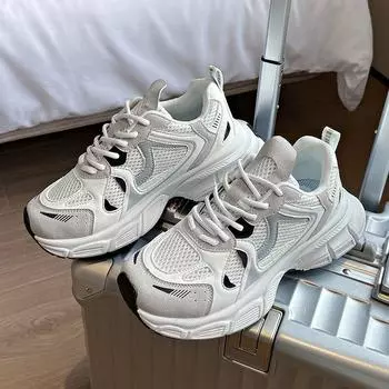 Женские кроссовки 2024 года, модные дышащие вулканизированные туфли, сетчатые туфли на платформе, женские повседневные туфли на шнуровке, zapatos mujer 35 белый