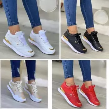Женские кроссовки 2024 года, новые кожаные повседневные кроссовки в стиле пэчворк, женские кроссовки для бега на платформе, спортивная обувь для женщин, Zapatos De Mujer 36 абрикосовый
