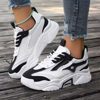 Женские кроссовки 2024 года Новые повседневные кроссовки на платформе для женщин Удобные дышащие модные кроссовки для женщин Zapatos De Mujer 35 чёрный
