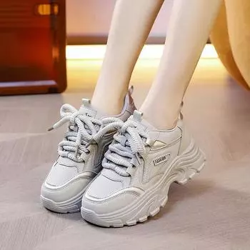 Женские кроссовки 2025Новинка Осень-Зима Новые повседневные туфли на шнуровке в стиле ретро с нескользящей подошвой для бега на танкетке Zapatillas De Mujer 35 чёрный