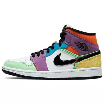 Женские кроссовки Air Jordan 1 Mid SE Lightbulb разноцветные белые черные CW1140-100