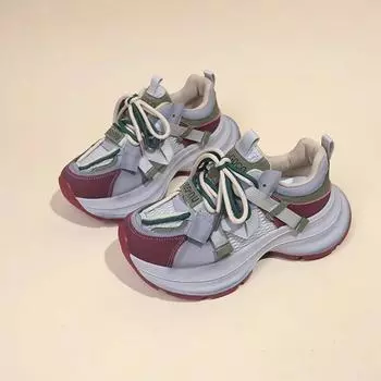 Женские кроссовки Air Mesh из натуральной кожи с вулканизированной подошвой на толстой платформе 2024 года, модная обувь на весну и лето с толстой подошвой 35 зелёный