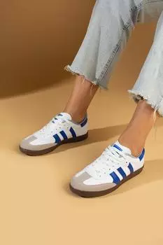 Женские кроссовки Comfort Sole с 3 полосками на шнуровке 001-1009-24БелыйСиний