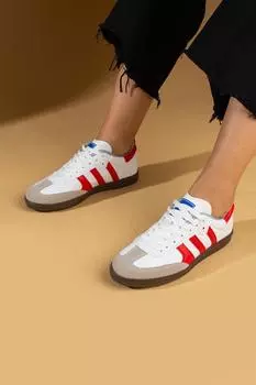 Женские кроссовки Comfort Sole с 3 полосками на шнуровке 001-1009-24БелыйКрасный