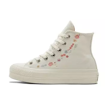 Женские кроссовки Converse Chuck Taylor All Star Lift Platform с цветочной вышивкой Egret кремового цвета A01586C 35