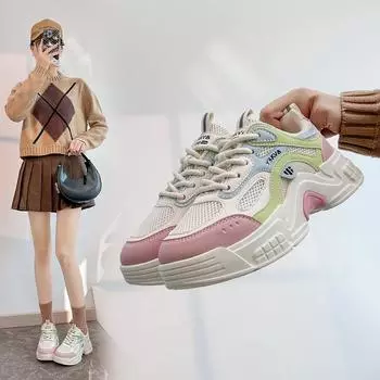 Женские кроссовки Dad в корейском стиле: Кроссовки для бега на толстой подошве весна 2025 K6005 38 кремовый