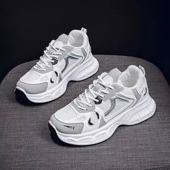 «Женские кроссовки Daddy из дышащей сетки 2025 года — корейский стиль, универсальные кроссовки на толстой подошве для бега на весну» 37 серый