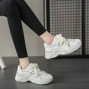 Женские кроссовки Daddy Shoes 2025 года, осень, новые, дышащие, сетчатые, универсальные, увеличивающие рост, легкие, нескользящие, с мягкой подошвой, повседневные, женские 35 серый