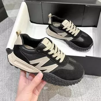 Женские кроссовки Dexun из натуральной кожи и бархата — зимняя коллекция 2024 года: Легкие, универсальные, повседневные спортивные кроссовки. 37 чёрный