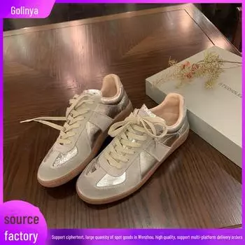 Женские кроссовки Dexun из натуральной воловьей кожи серебристого цвета — повседневные туфли Forrest Gump в корейском стиле с толстой плоской подошвой. Size 36 серебряный