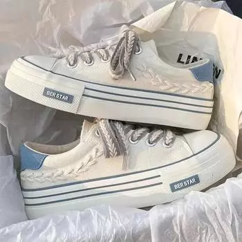 Женские кроссовки для активного отдыха на платформе, парусиновые туфли, увеличивающие рост, массивные кроссовки для молодых девушек, для тренировок на открытом воздухе, женская повседневная обувь 35 белый