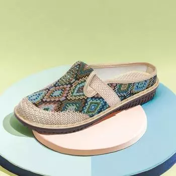 Женские кроссовки для активного отдыха, повседневные тапочки с мягкой подошвой, летние дышащие льняные сандалии, тапочки, женская нескользящая обувь 36 зелёный