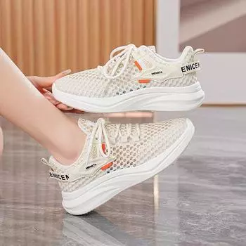 Женские кроссовки для бега из трикотажной сетки - летние 2025 г., легкие дышащие нескользящие кроссовки для спортзала, мягкая подошва, обувь для ходьбы 35 бежевый
