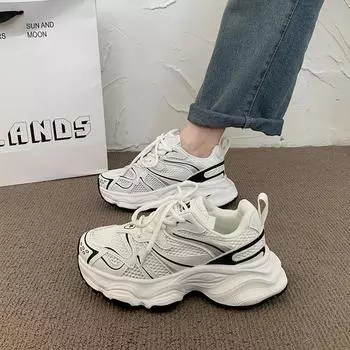 Женские кроссовки для бега на толстой подошве, фирменный дизайн, легкие спортивные женские кроссовки для ходьбы, молодежные кроссовки для студентов, черные повседневные 36