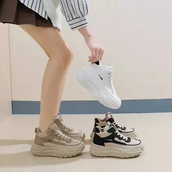 Женские кроссовки для бега, повседневные нескользящие кроссовки на толстой платформе, прогулочная обувь со шнуровкой, удобные спортивные теннисные туфли из искусственной кожи для женщин 35 чёрный