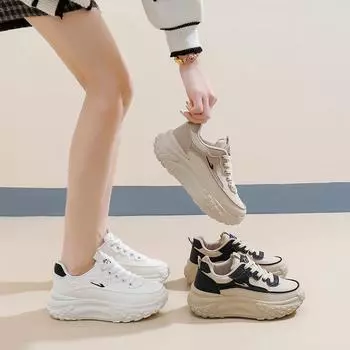 Женские кроссовки для бега, повседневные нескользящие кроссовки на толстой платформе, прогулочная обувь со шнуровкой, удобные спортивные теннисные туфли из искусственной кожи для женщин 35 белый