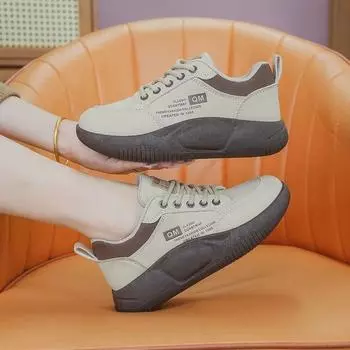 Женские кроссовки для бега в корейском стиле 2024 года: Популярная модель белого цвета с толстой подошвой, визуально увеличивающая рост, идеально подходит для весны и осени 38 чёрный