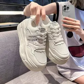 Женские кроссовки для досок, увеличивающие внутреннюю высоту, сетчатые белые туфли для женщин 2024 года, новые популярные кампусные кроссовки на толстой подошве, дышащие, повседневные 35