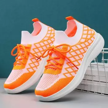 Женские кроссовки для ходьбы без застежек, удобные, легкие, дышащие, на шнуровке, носки, трикотажные, сетчатые, повседневные, для тенниса, тренировок, бега, кроссовки для женщин 36