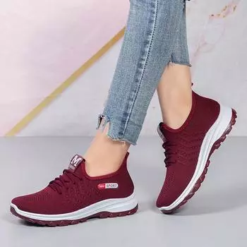 Женские кроссовки для ходьбы, легкие дышащие кроссовки, нескользящие спортивные кроссовки, удобные трикотажные сетчатые кроссовки для тренировок, повседневные спортивные туфли на шнуровке для женщин 36 чёрный