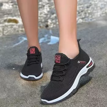 Женские кроссовки для ходьбы, легкие дышащие кроссовки, нескользящие спортивные кроссовки, удобные трикотажные сетчатые кроссовки для тренировок, повседневные спортивные туфли на шнуровке для женщин 36