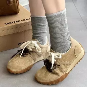 Женские кроссовки для ходьбы на открытом воздухе, молодежные, для девушек и студентов, новые, замшевые, кожаные, ретро-кроссовки, женская обувь на плоской подошве, повседневные кроссовки 35 хаки