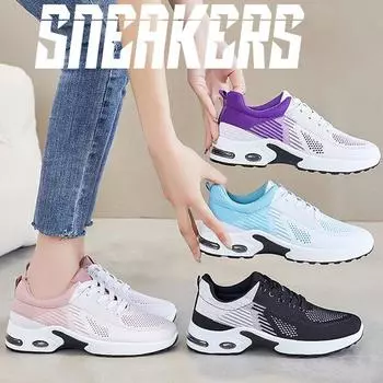 Женские кроссовки для ходьбы с мягкой подошвой и нескользящей подошвой, дышащая сетчатая обувь, модные повседневные туфли для мам 36 чёрный