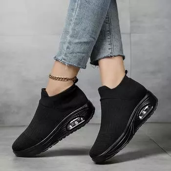 Женские кроссовки для ходьбы, сетчатые кроссовки для бега, модные кроссовки на платформе, слипоны, воздушная подушка, современные черные танцевальные туфли для спортзала 42