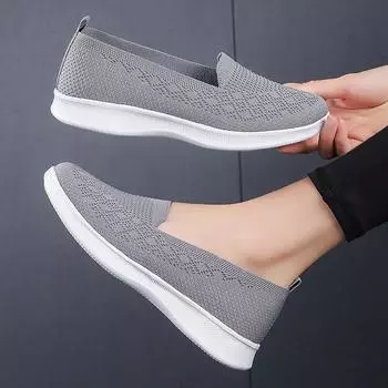 Женские кроссовки для ходьбы, сетчатые спортивные, дышащие, легкие, балетки, мягкая подошва, повседневные, вязаные кроссовки 36 чёрный