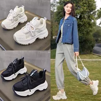 «Женские кроссовки для папы осень 2024 года»: Повседневная обувь на платформе, толстой подошве, универсальная, визуально увеличивающая рост. 35