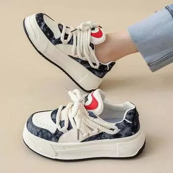 Женские кроссовки для сноуборда, весенние, повседневные, на толстой подошве, спортивные, женские, на шнуровке, разноцветные, студенческие, белые, на плоской подошве, Zapatillas De Deporte 35(1)