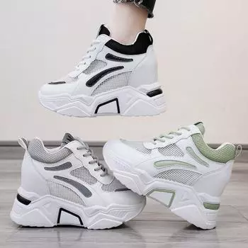 Женские кроссовки, дышащая сетчатая обувь на танкетке, летние спортивные туфли на плоской подошве, Zapatillas Deportivas Mujer 34 чёрный