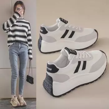 Женские кроссовки Forrest Gump с вафельной талией 2024 года — толстая подошва, мягкие, амортизирующие, повседневные кроссовки 36 красный/хаки