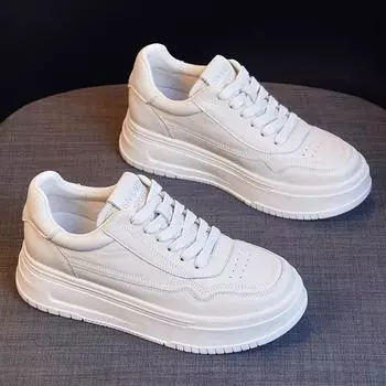 Женские кроссовки из белой кожи на толстой подошве, увеличивающие рост - Лето 2025 Универсальный стиль Size 39 бежевый