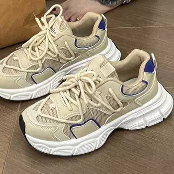 Женские кроссовки из дышащей сетки на шнуровке, весенняя нескользящая повседневная удобная женская обувь с толстой подошвой и круглым носком, вулканизированная обувь 35