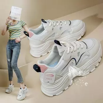 Женские кроссовки из дышащей сетки. Удобные спортивные кроссовки на шнуровке. Летние прогулочные туфли на массивной платформе. Нескользящие женские теннисные кроссовки. 35 бежевый