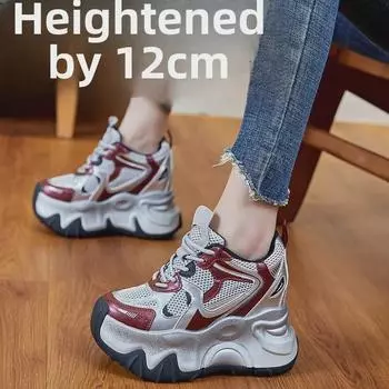 Женские кроссовки из дышащей сетки, увеличивающие рост 12 см, повседневная спортивная обувь в стиле папы на толстой подошве (9F003) 37