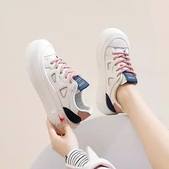 Женские кроссовки из искусственной кожи на платформе, повседневная обувь для ходьбы, удобные дышащие кроссовки для бега для женщин, массивные теннисные туфли на шнуровке 35