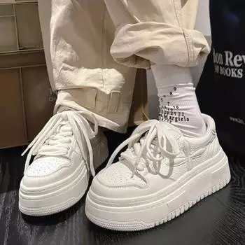 Женские кроссовки из искусственной кожи на плоской подошве с круглым носком на шнуровке, модная повседневная обувь весна-осень, белые 35