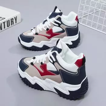 Женские кроссовки из искусственной кожи, уличные противоскользящие легкие спортивные туфли на шнуровке на толстой подошве, повседневные кроссовки для бега для женщин