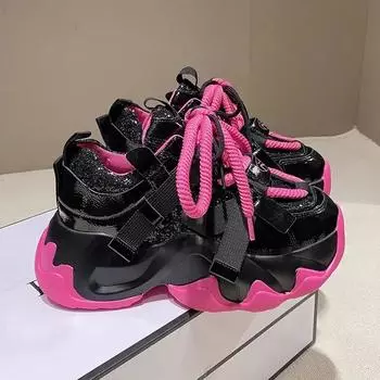 Женские кроссовки из массивной кожи на высокой платформе, спортивная обувь, новинка 2024 года, повседневная обувь на толстой танкетке 34 бежевый