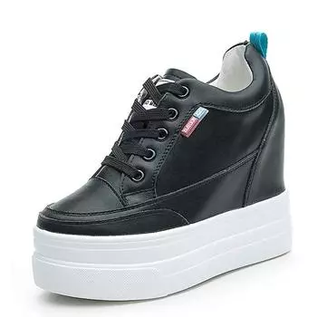 Женские кроссовки из натуральной кожи 11 см со скрытым танкеткой, туфли на платформе, кроссовки на высоком каблуке, женская повседневная обувь, белые кроссовки 33 белый