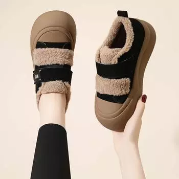 Женские кроссовки из натуральной кожи и меха 2024 года: Уличная обувь на толстой подошве с бархатной подкладкой для тепла зимой 39